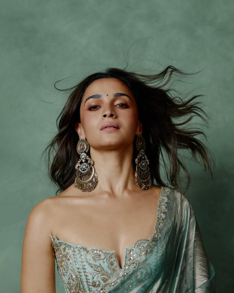 Alia Bhatt in a Silver-Green Saree