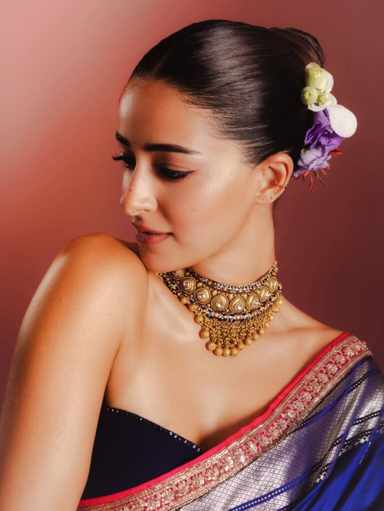 Ananya Panday Radiates Regal Elegance in Royal Blue Saree