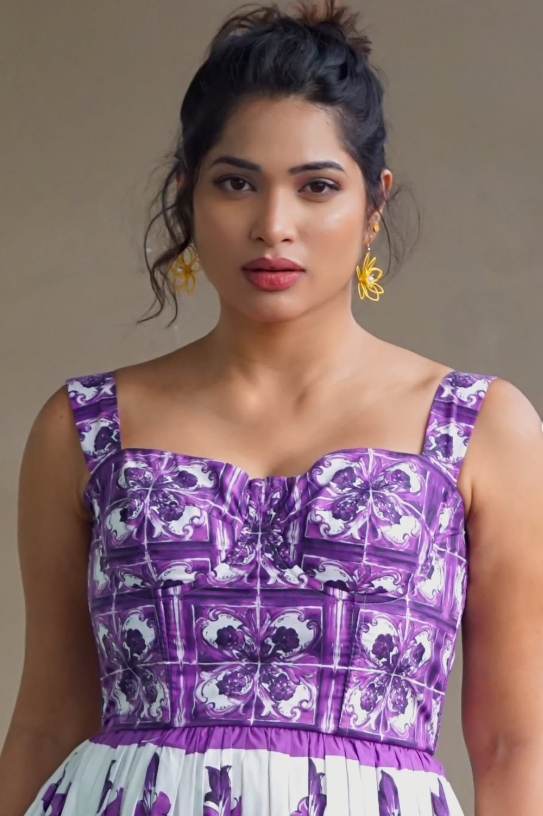 Subhashree Rayaguru Stuns in a Graceful Purple Florపర్పుల్ ఫ్లోరల్ డ్రెస్‌లో మెస్మరైజ్ చేసిన సుభాష్రీ రాయగురు!al Dress
