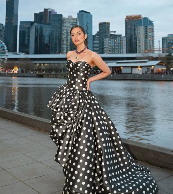 Manushi Chhillar Turns Heads in Stunning Polka-Dot Gown
