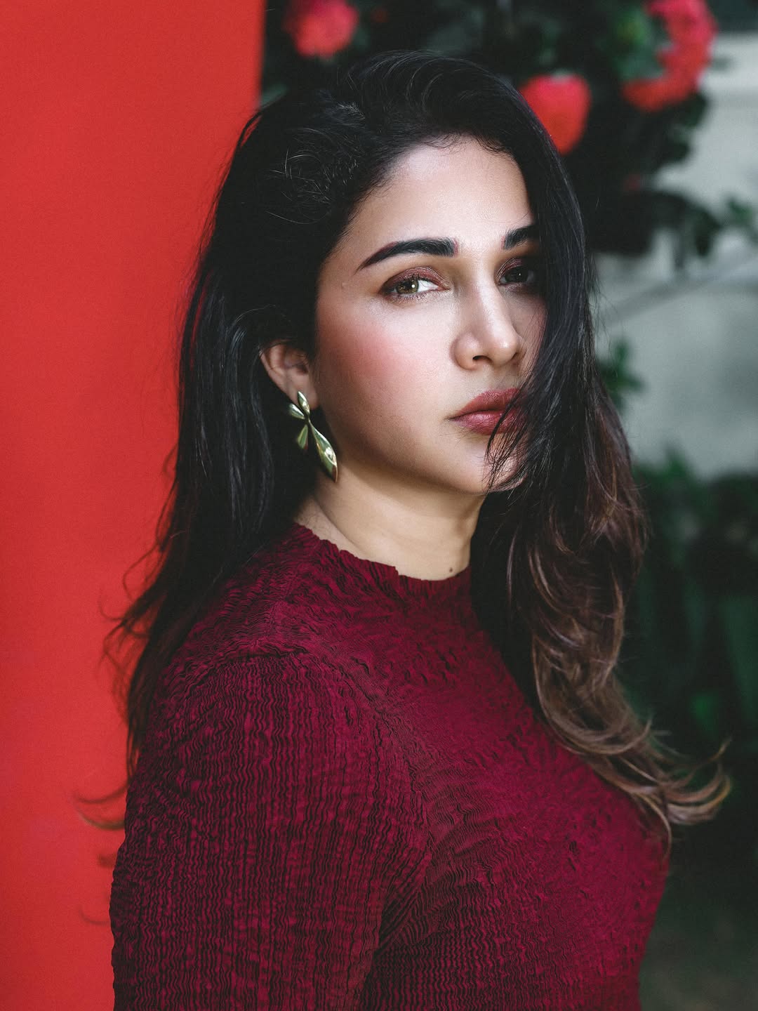 Lavanya’s blooming beauty in a maroon dress