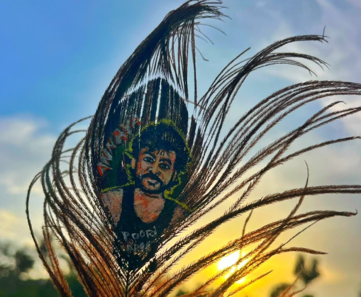Chiranjeevi’s Vintage Portrait Painted on a Peacock Feather