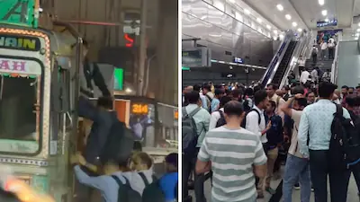 Metro Halted...Techies Ride on Trucks