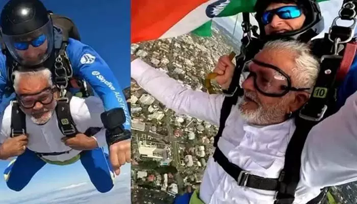 ఆస్ట్రేలియాలో తాత చేసిన స్కైడైవింగ్ స్టంట్‌కి సోషల్ మీడియాలో హడావిడి