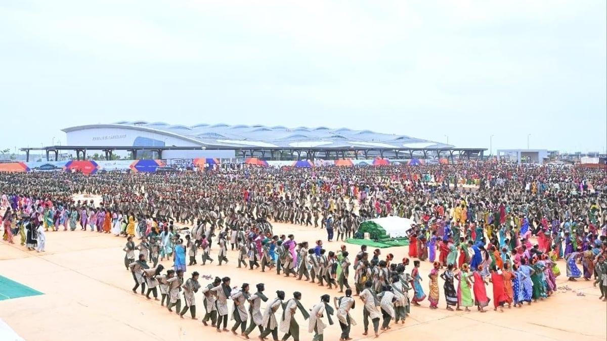 Grand Welcome by Dhimsa Artists for PM Modi and CM Chandrababu