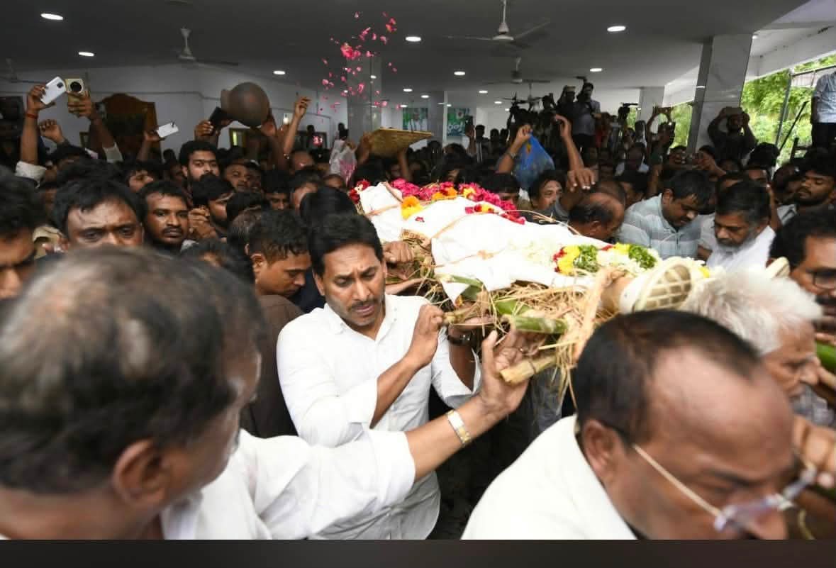 YS Jagan Pays Last Respects to Mudragada Padmanabham, Joins Funeral Procession