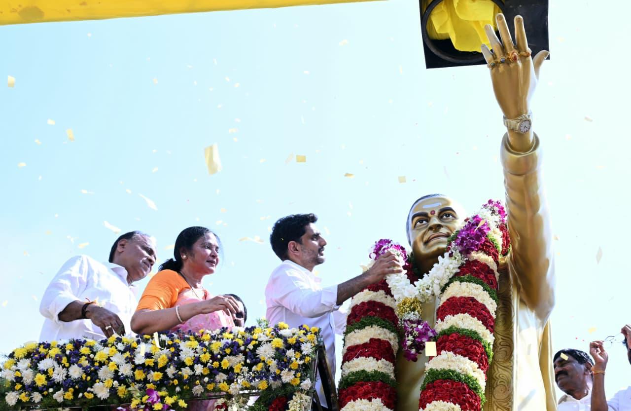 Minister Nara Lokesh Unveils Late NTR’s Bronze Statue in Kovvur