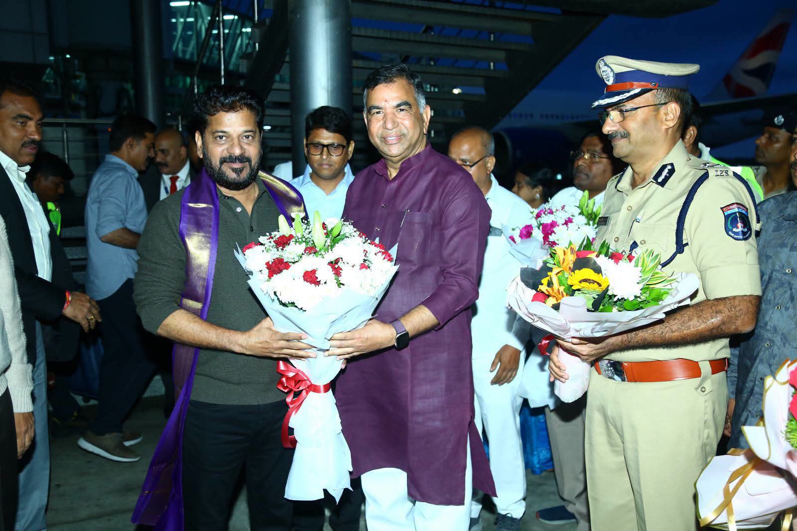 Grand Welcome for CM Revanth Reddy at Shamshabad Airport