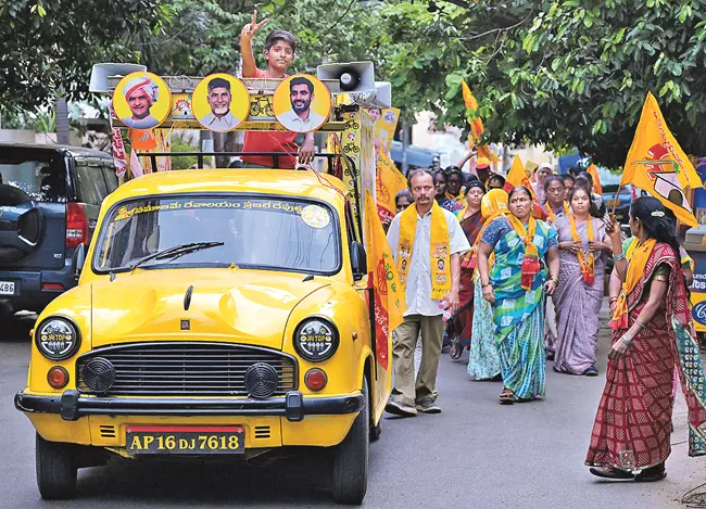 Vintage Ambassador Car Draws Attention During Election Campaign in Visakhapatnam